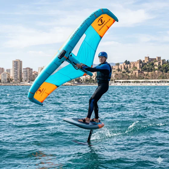 Wingfoil volando sobre el agua en Málaga